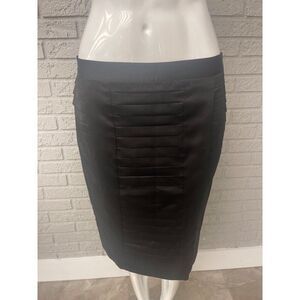 Worthington Petite Women Black Satin Pleated Panel Pencil Skirt Size 10P